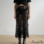 Patchwork Party Lace Ruffled See-Through Maxi Skirt image 2