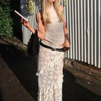 Patchwork Party Lace Ruffled See-Through Maxi Skirt image 6