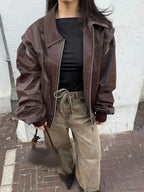 Patchwork PU Leather Short Coat image 5