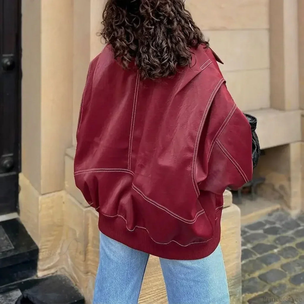 Patchwork PU Leather Short Coat image 1