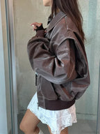 Patchwork PU Leather Short Coat image 6