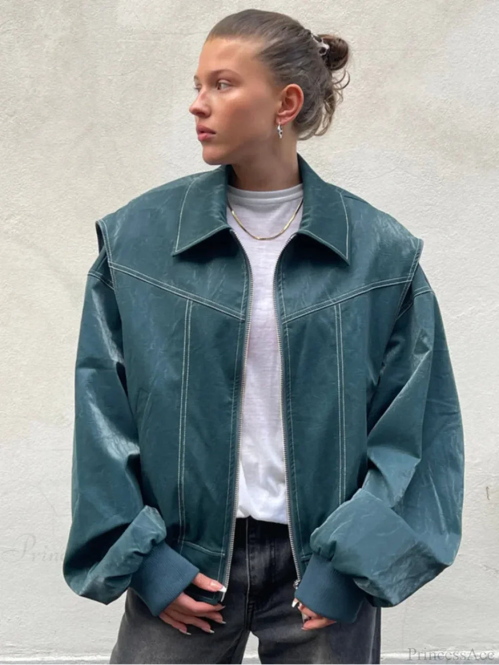 Patchwork PU Leather Short Coat image 9