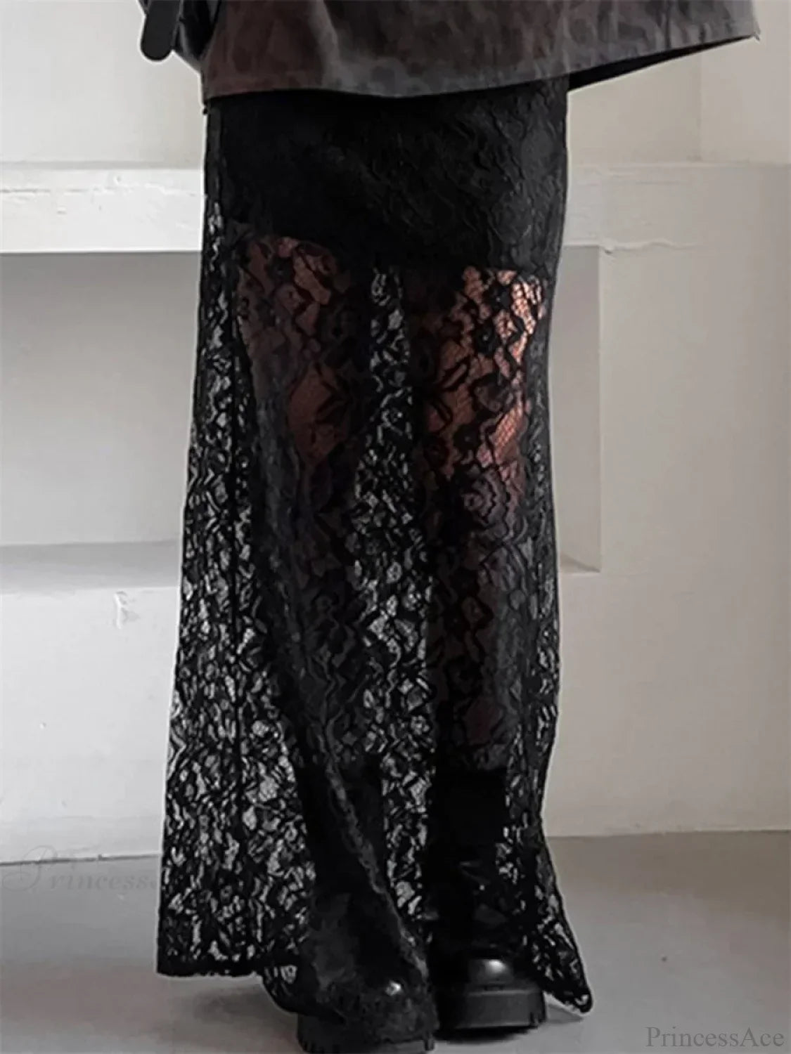 Patchwork See-Through Maxi Skirt image 1