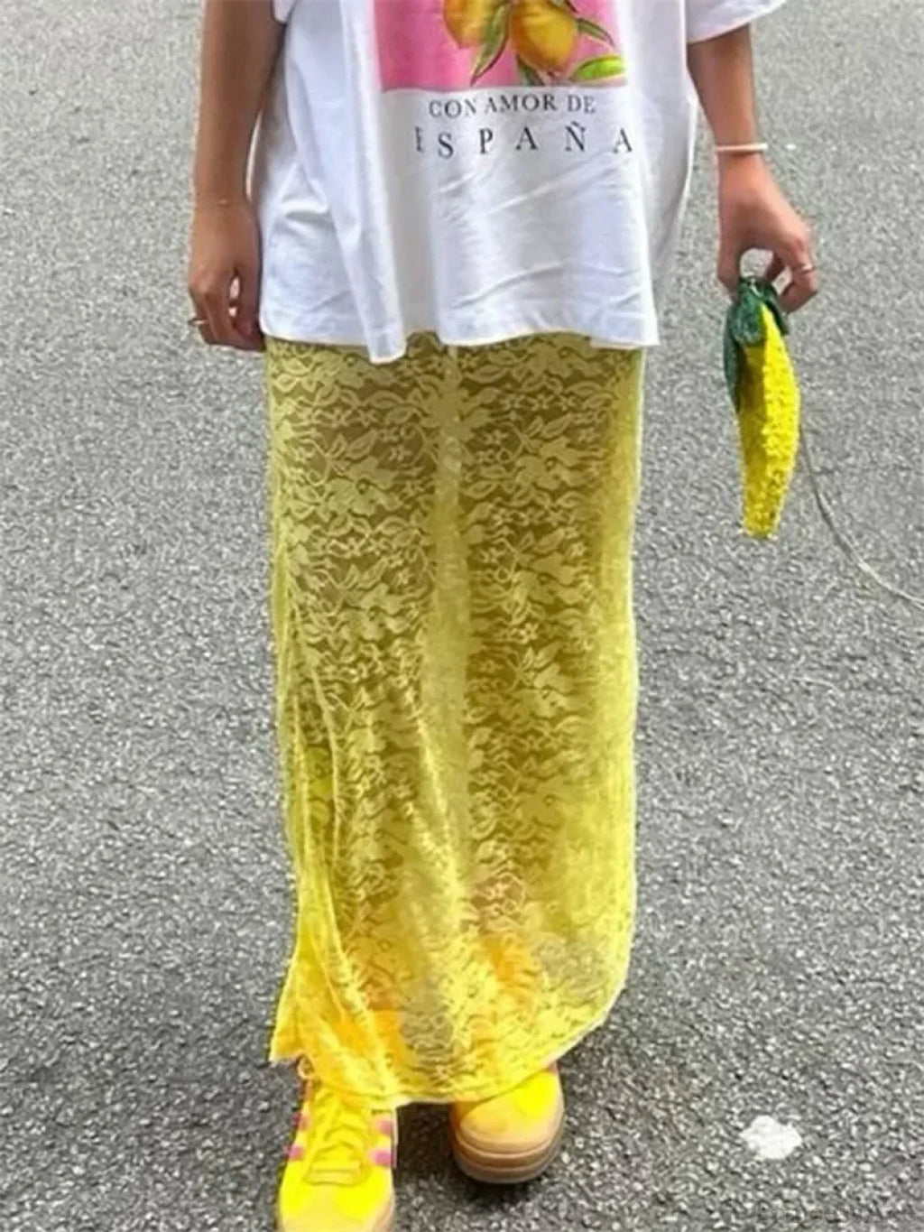Patchwork See-Through Maxi Skirt image 5
