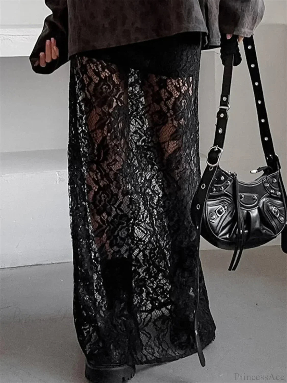 Patchwork See-Through Maxi Skirt image 3