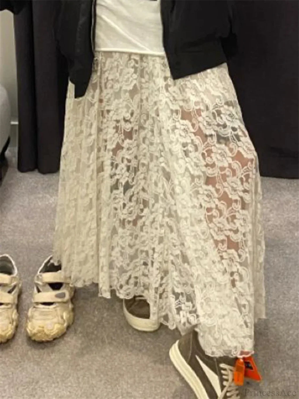 Patchwork See-Through Maxi Skirt image 6