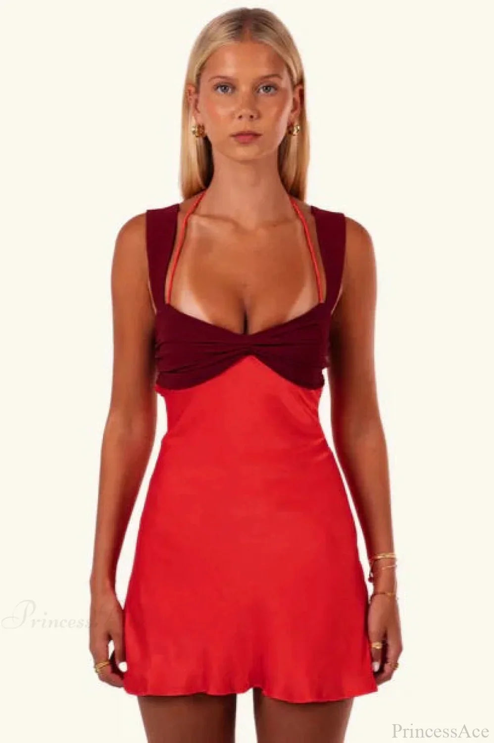 Patchwork Strapless Lace-Up Mini Dress image 3