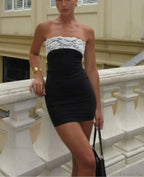 Patchwork Strapless Party Mini Dress image 1