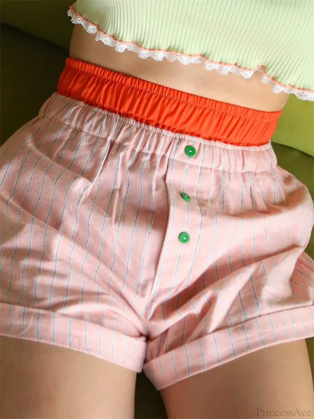 Patchwork Striped Elastic Waist Short image 1