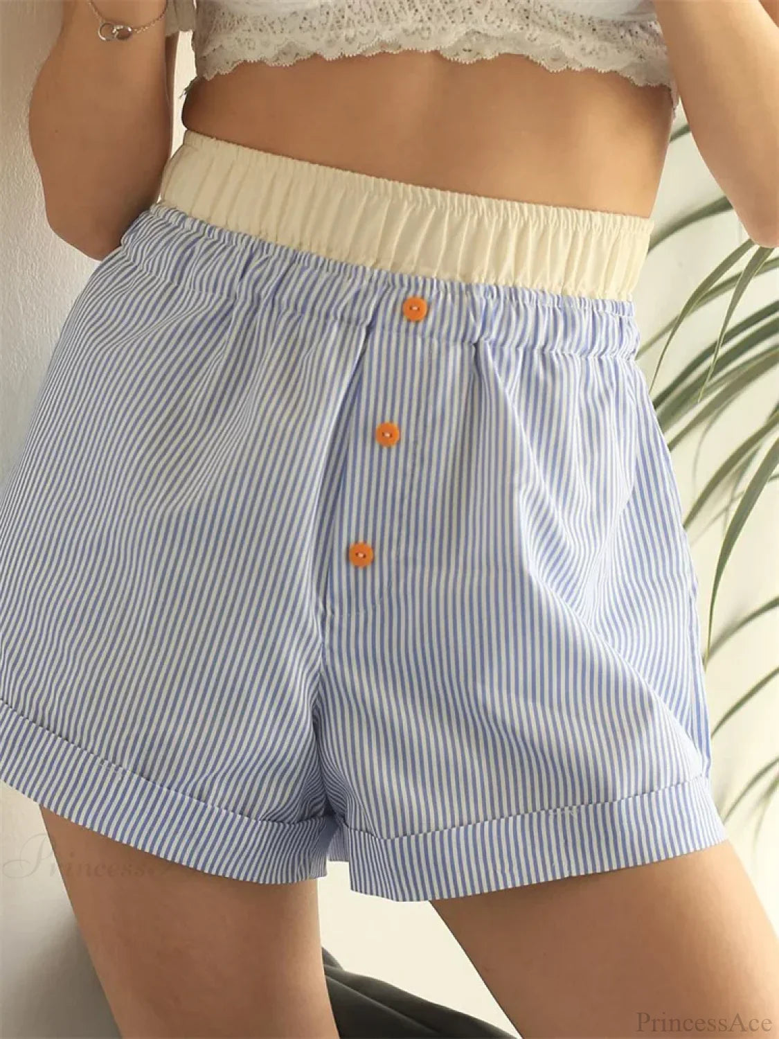 Patchwork Striped Elastic Waist Short image 5