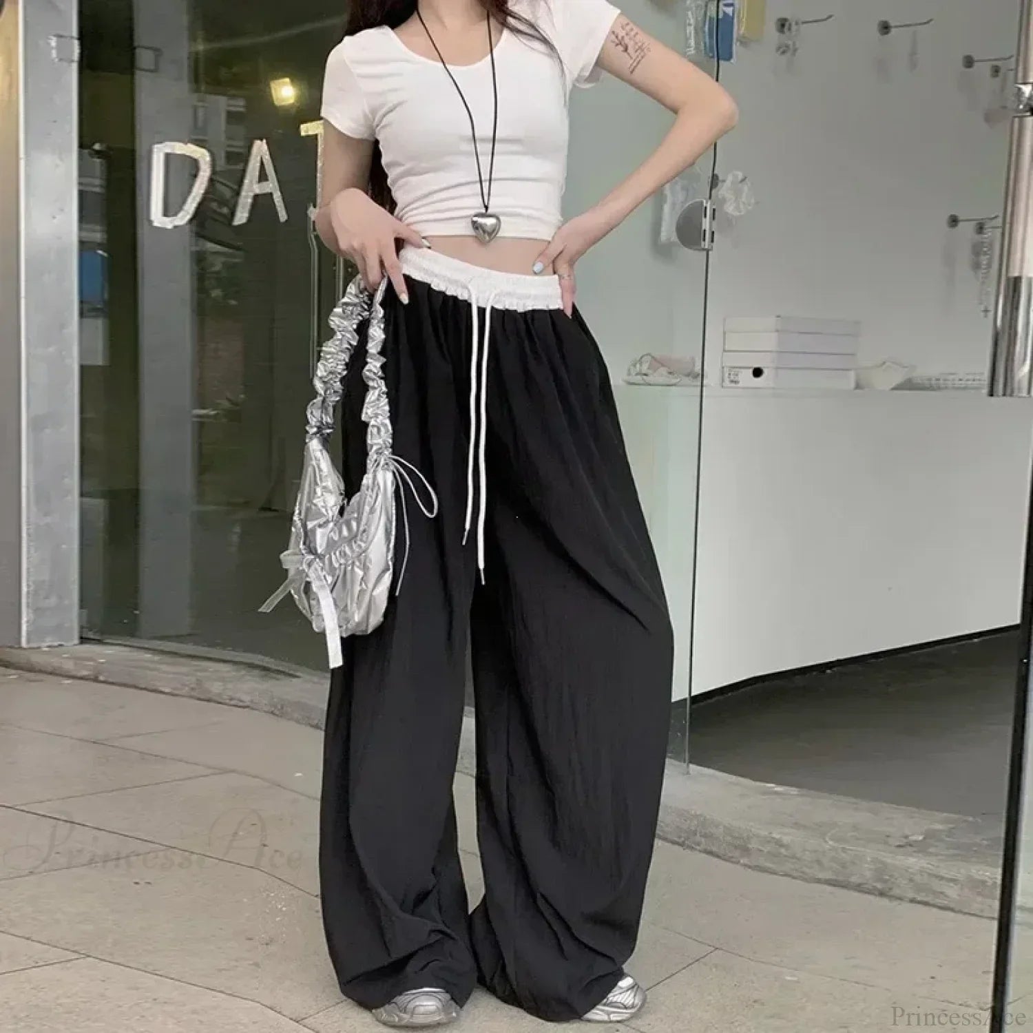 Patchwork Wide Leg Casual Drape Straight Pant image 3