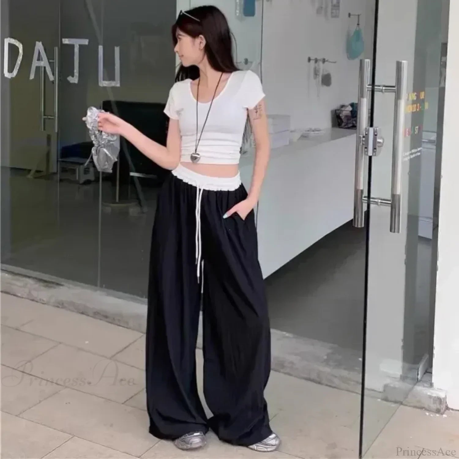 Patchwork Wide Leg Casual Drape Straight Pant image 4