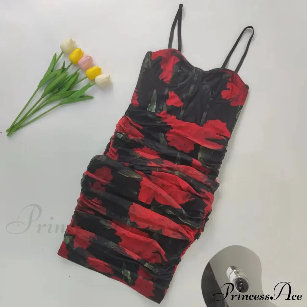 Pattern Pleated Design Bag Hip Long Halter Vestido SlimFit Floral Dress image 6