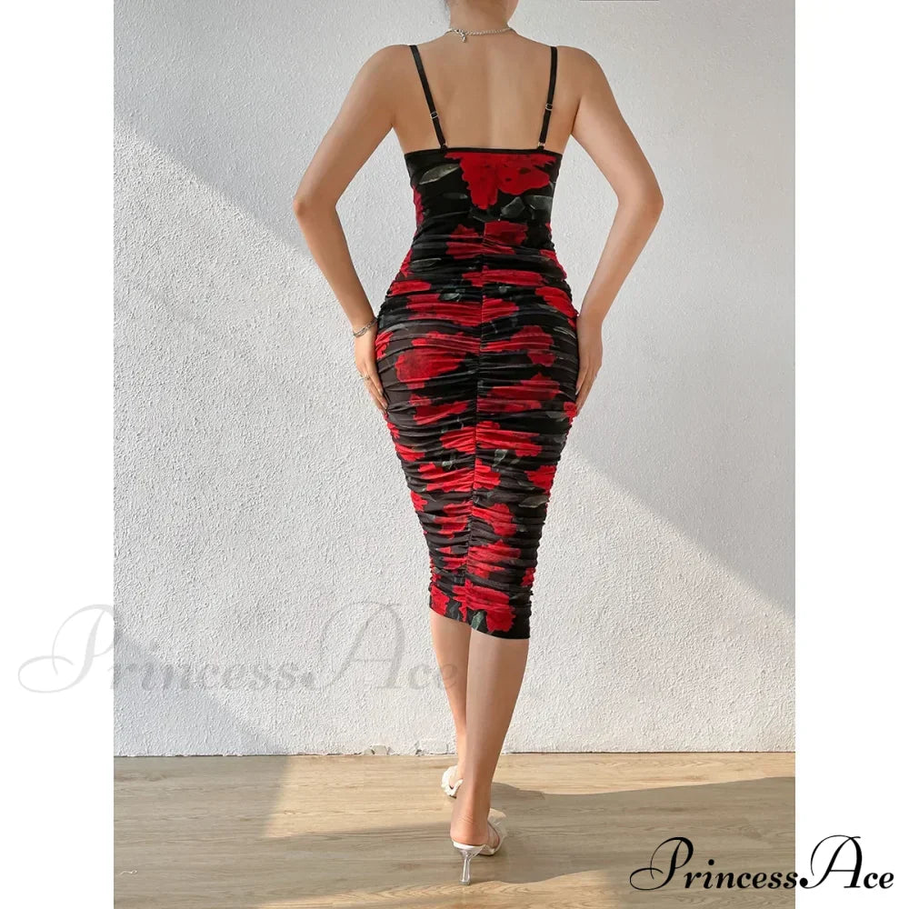 Pattern Pleated Design Bag Hip Long Halter Vestido SlimFit Floral Dress image 5