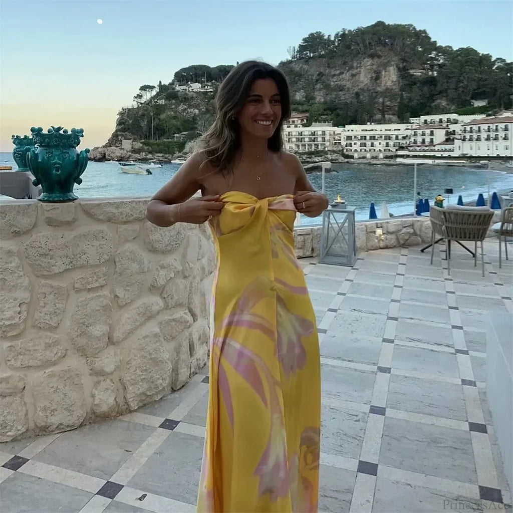 PB&ZA Satin Printed Strapless Vacation Dress image 2