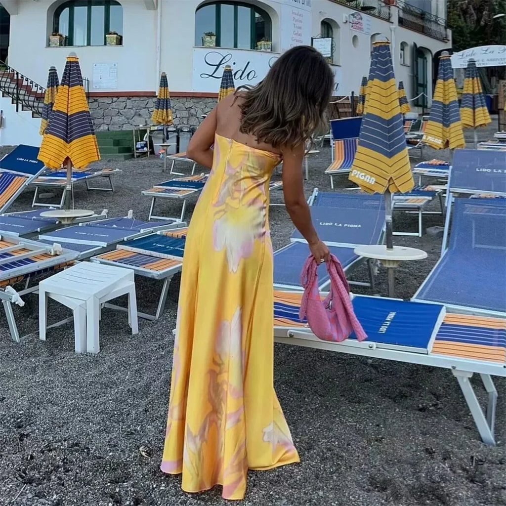 PB&ZA Satin Printed Strapless Vacation Dress image 6
