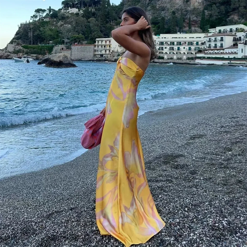 PB&ZA Satin Printed Strapless Vacation Dress image 3