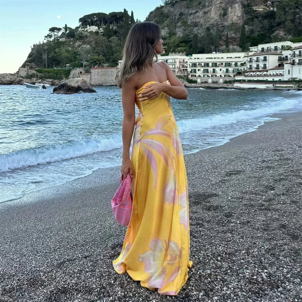 PB&ZA Satin Printed Strapless Vacation Dress image 1