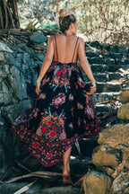 Peacock Floral Print Sleeveless Beach Bohemian Maxi Boho Dress image 2