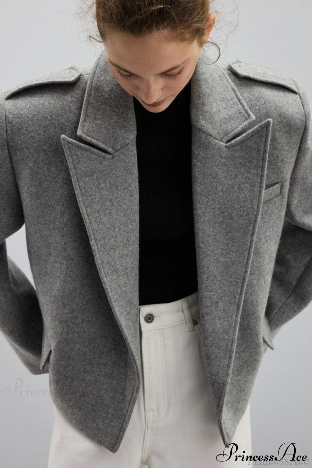Peak Lapel Blazer Style Wool Loose Coat image 6