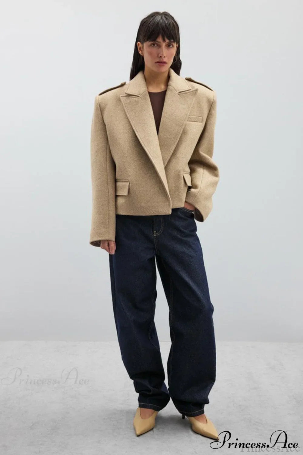 Peak Lapel Blazer Style Wool Loose Coat image 4