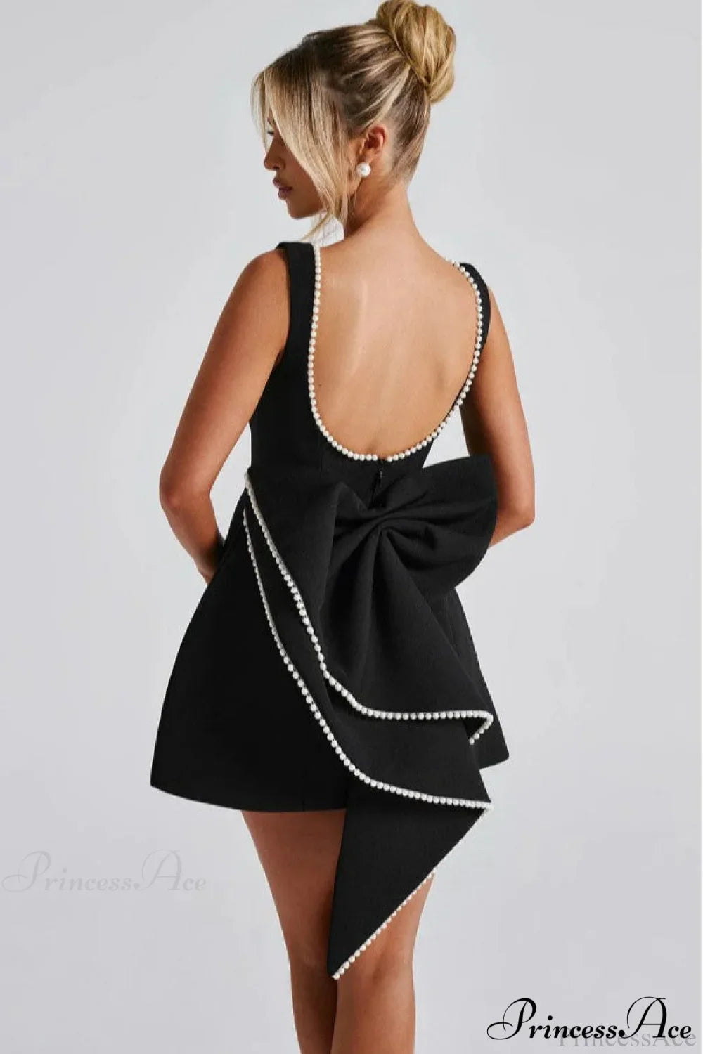 Pearl Bow Open-Back Edgy Short Party Dress image 2