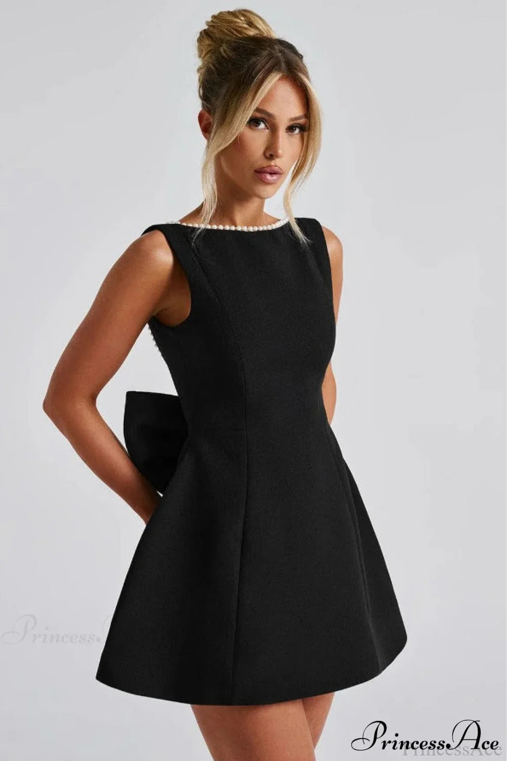 Pearl Bow Open-Back Edgy Short Party Dress image 1