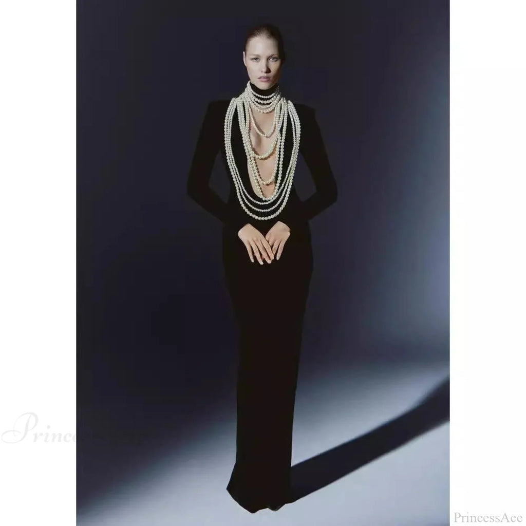 Pearl Embellished Sheer Sleeve Prom Dress image 1