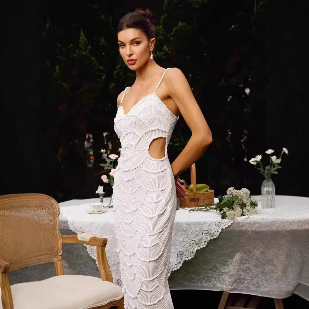 Pearl Embellished Strapless Bandage Prom Dress image 2