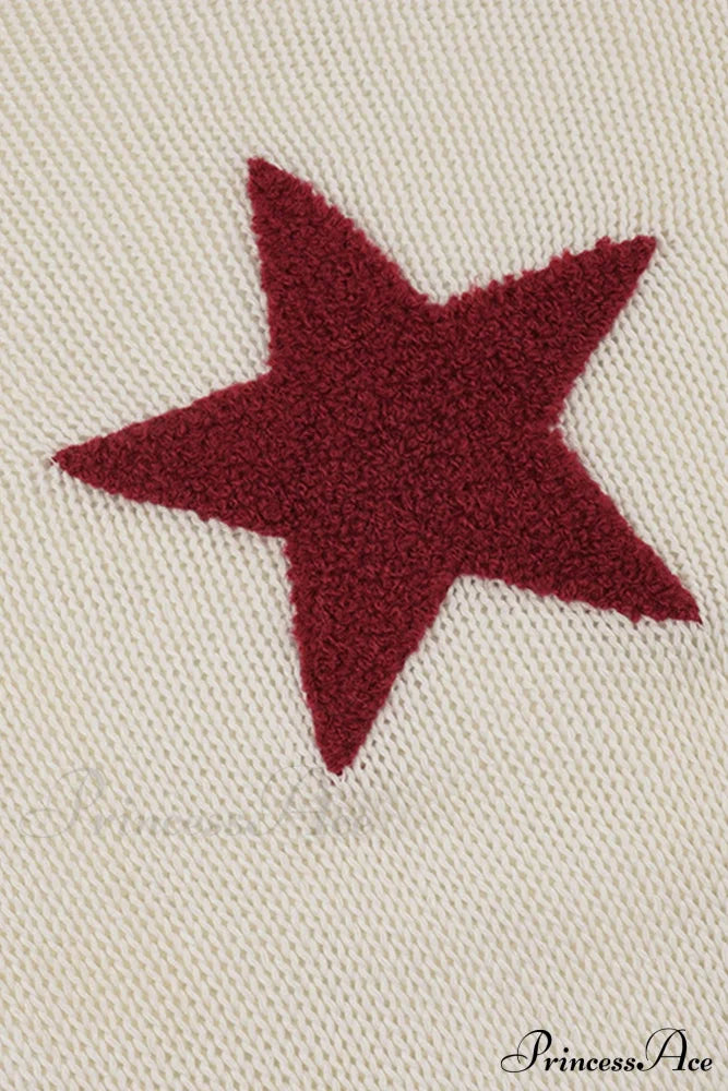 Sexy Sheer Hollow-Out Red Star Long-Sleeve Knit Top image 6