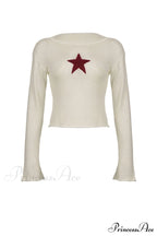 Sexy Sheer Hollow-Out Red Star Long-Sleeve Knit Top image 4