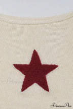 Sexy Sheer Hollow-Out Red Star Long-Sleeve Knit Top image 5