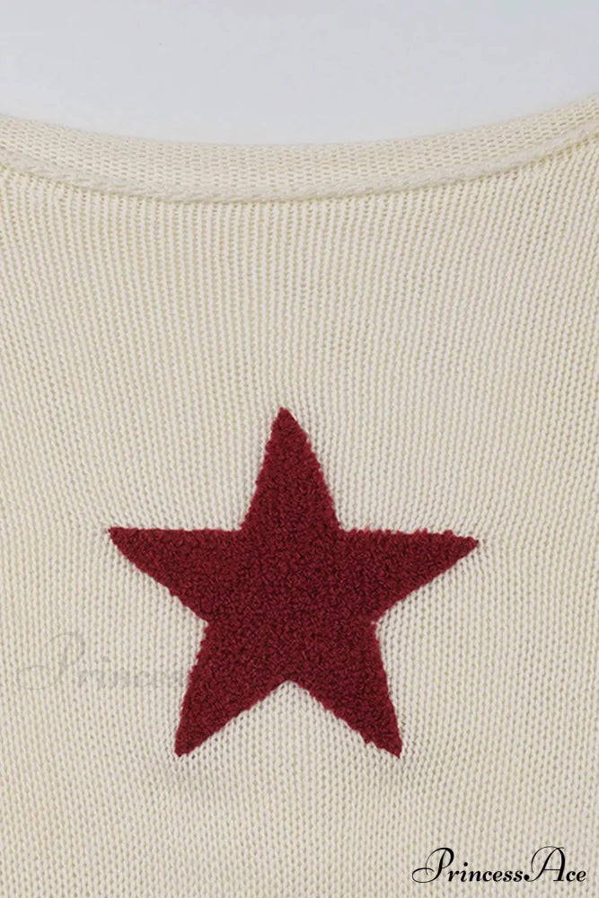 Sexy Sheer Hollow-Out Red Star Long-Sleeve Knit Top image 5
