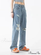 Perforated Jean Summer Thin High Street Trendy Brand Handsome And Loose Fitting Straight Casual Sports Pants Women's Jean image 3