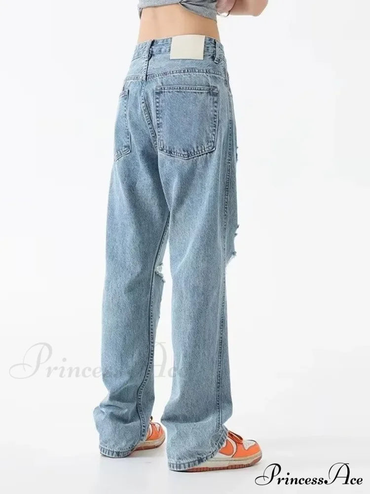 Perforated Jean Summer Thin High Street Trendy Brand Handsome And Loose Fitting Straight Casual Sports Pants Women's Jean image 4