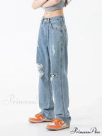 Perforated Jean Summer Thin High Street Trendy Brand Handsome And Loose Fitting Straight Casual Sports Pants Women's Jean image 2