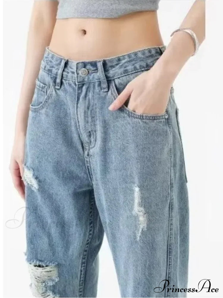 Perforated Jean Summer Thin High Street Trendy Brand Handsome And Loose Fitting Straight Casual Sports Pants Women's Jean image 5