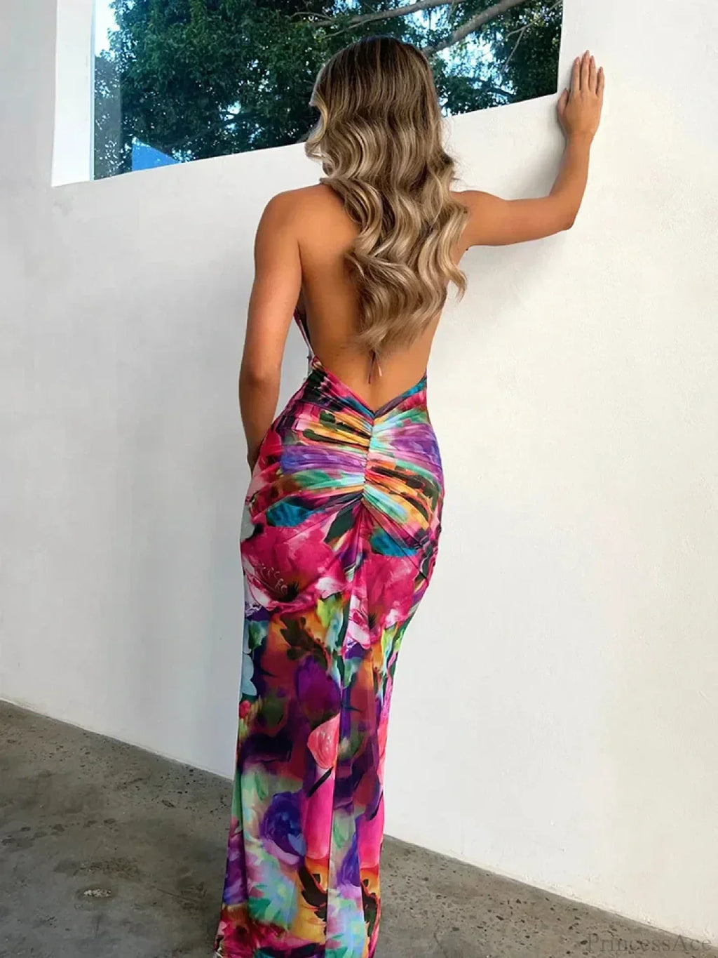 Perspective Print Halter Maxi Vacation Dress image 3