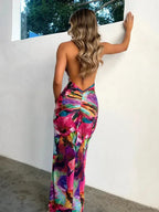 Perspective Print Halter Maxi Vacation Dress image 3