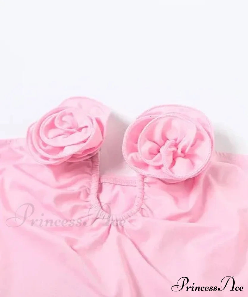 Pink 3D Floral-applique Charming Strapless Maxi Dress image 8