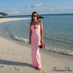 Pink 3D Floral-applique Charming Strapless Maxi Dress image 5