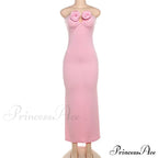 Pink 3D Floral-applique Charming Strapless Maxi Dress image 7