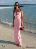Pink 3D Floral-applique Charming Strapless Maxi Dress image 1