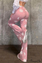 Pink Abstract Print Flares Pants image 4