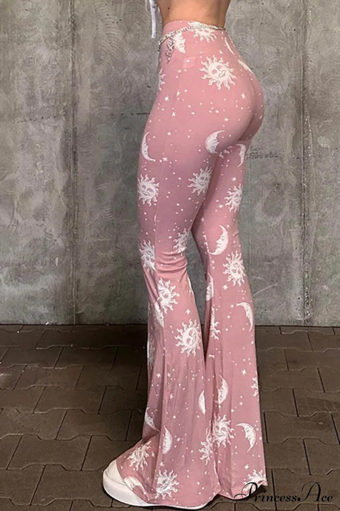 Pink Abstract Print Flares Pants image 3