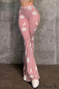 Pink Abstract Print Flares Pants image 1