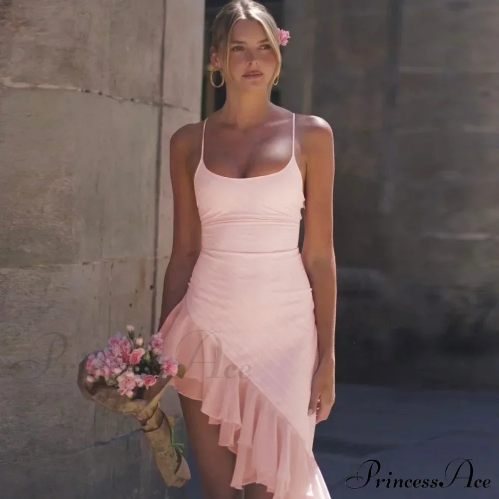 Pink Asymmetric Frill Charming Trim Cami Mini Dress image 4