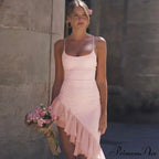 Pink Asymmetric Frill Charming Trim Cami Mini Dress image 4