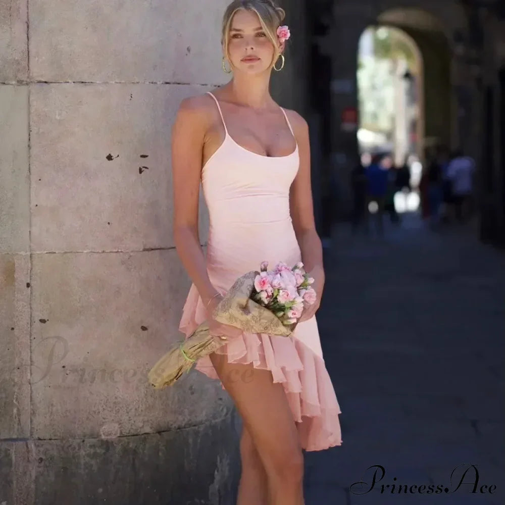 Pink Asymmetric Frill Charming Trim Cami Mini Dress image 8