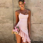 Pink Asymmetric Frill Charming Trim Cami Mini Dress image 7